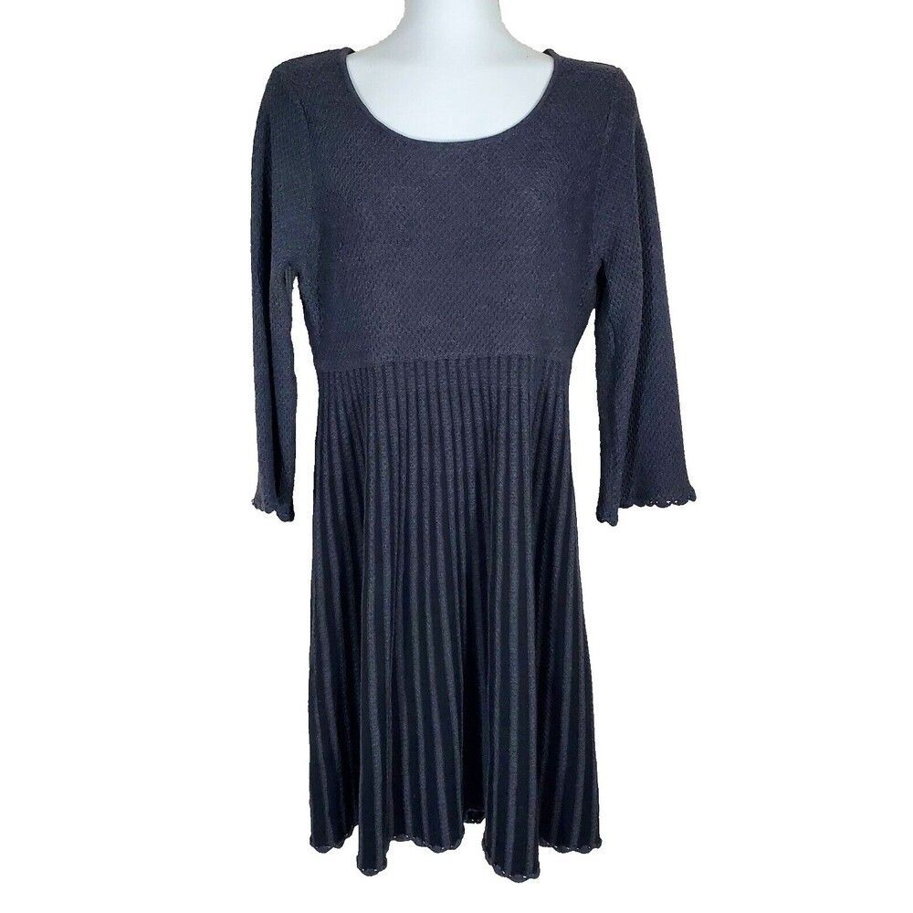 Calvin Klein Sweater Dress Womens Large Charcoal Gray Striped Flared Knit Bell